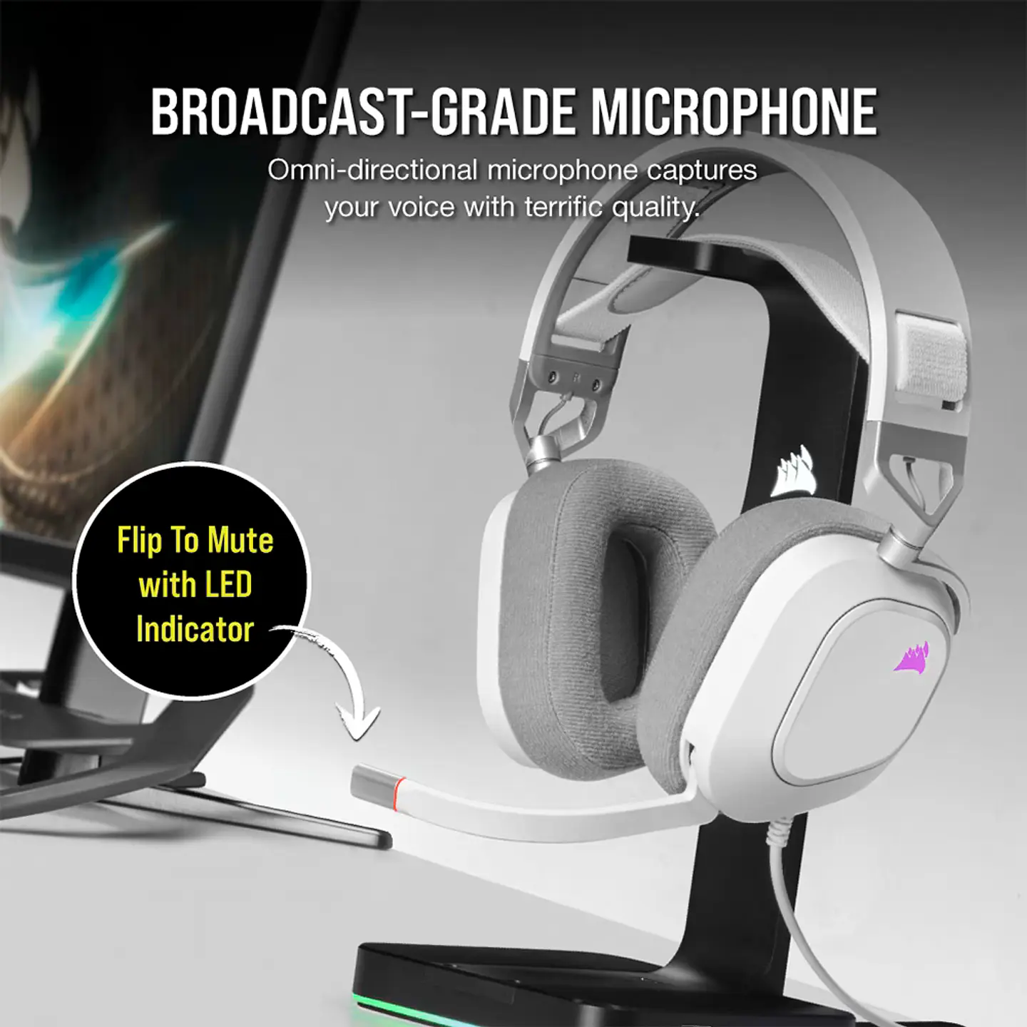 Audífonos Gamer Corsair HS80 RGB Dolby Audio 7.1 USB, Blanco 3