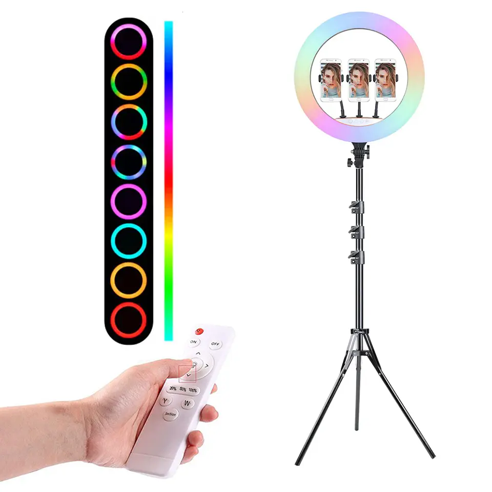 Aro Luz Led Multicolor Luz RGB, 45cm, incluye control, trípode y soportes 1