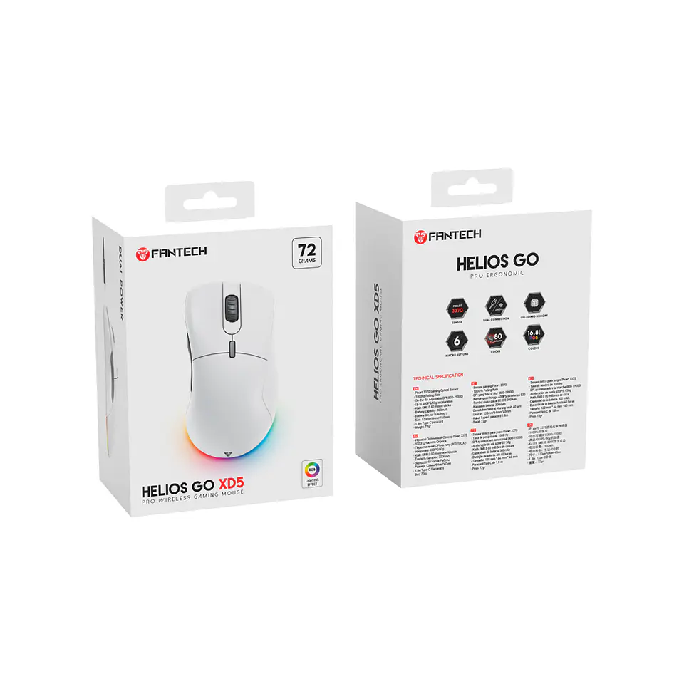 Mouse Inalámbrico Wireless Fantech Helios XD5 RGB 72gr White 9