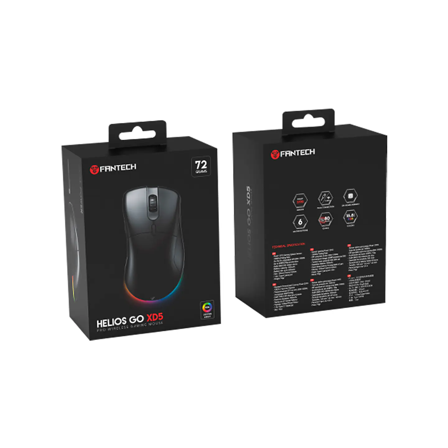 Mouse Inalámbrico Wireless Fantech Helios XD5 RGB 72gr Black 9