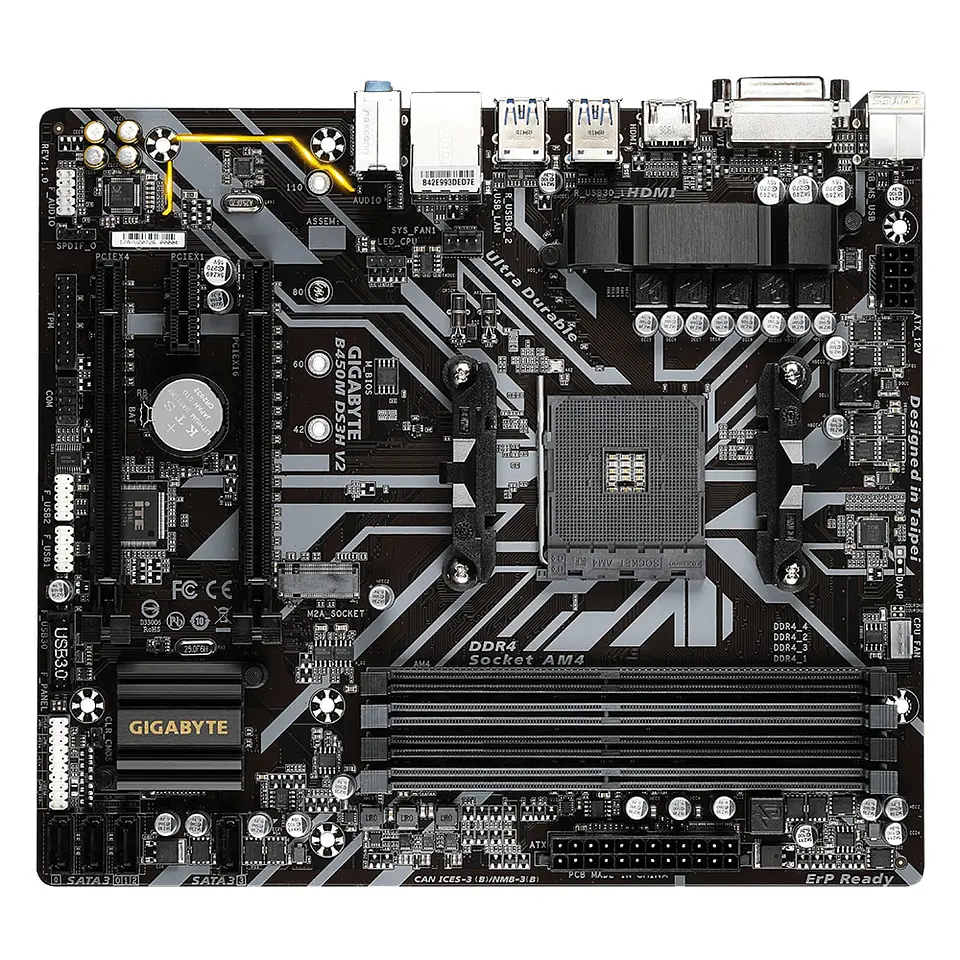 Placa Madre Gigabyte B450M DS3H V2, AM4 AMD SATA 6Gb/s - Micro ATX AMD - AMD Ryz 2