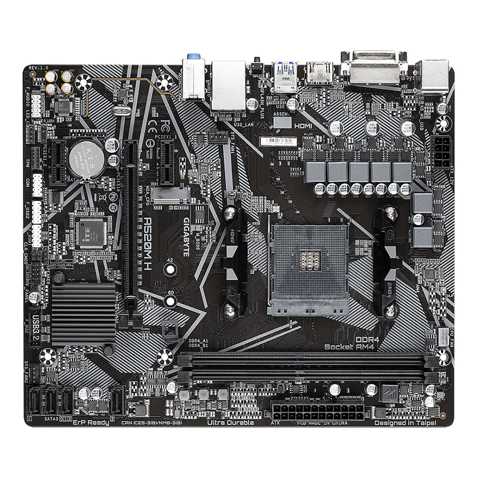 Placa Madre Gigabyte A520M H (AM4, DDR4 5100MHz, M.2, MicroATX) - AMD Ryzen 4