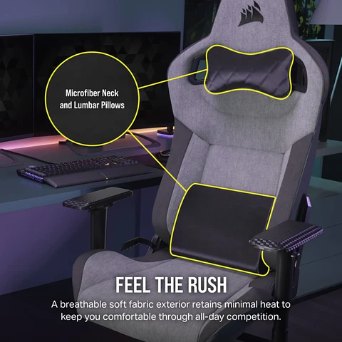 Silla Corsair T3 RUSH Fabric 2023, hasta 120Kg, Gris/carbón