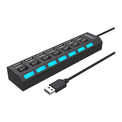 Hub 7 puertos USB 2.0 con interruptores individuales