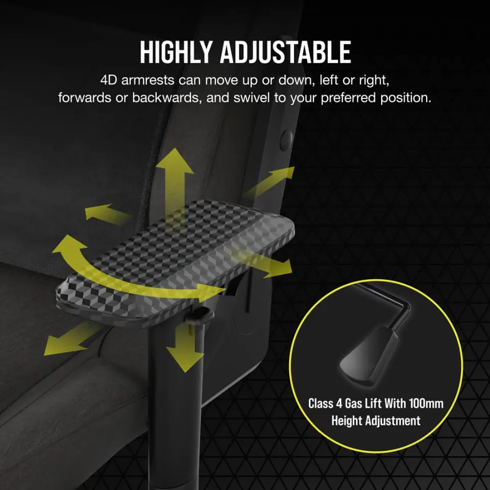 Silla Corsair T3 RUSH Fabric 2023, hasta 120Kg, Carbón 4