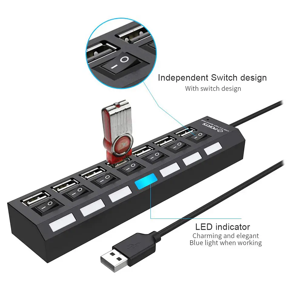 Hub 7 puertos USB 2.0 con interruptores individuales 3