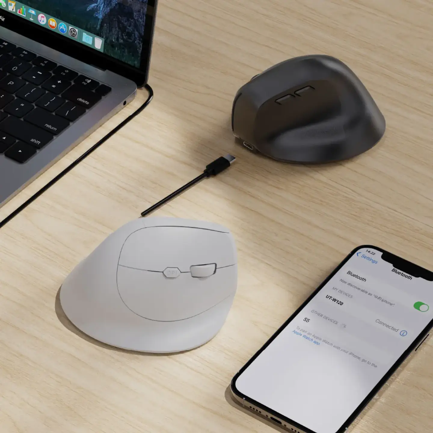 Mouse Inalámbrico Ergonómico 2,4Hz 1600DPI Recargable Blanco 2