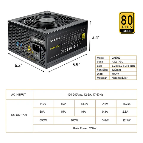 Fuente de Poder Segotep 700W 80+ Plus GOLD