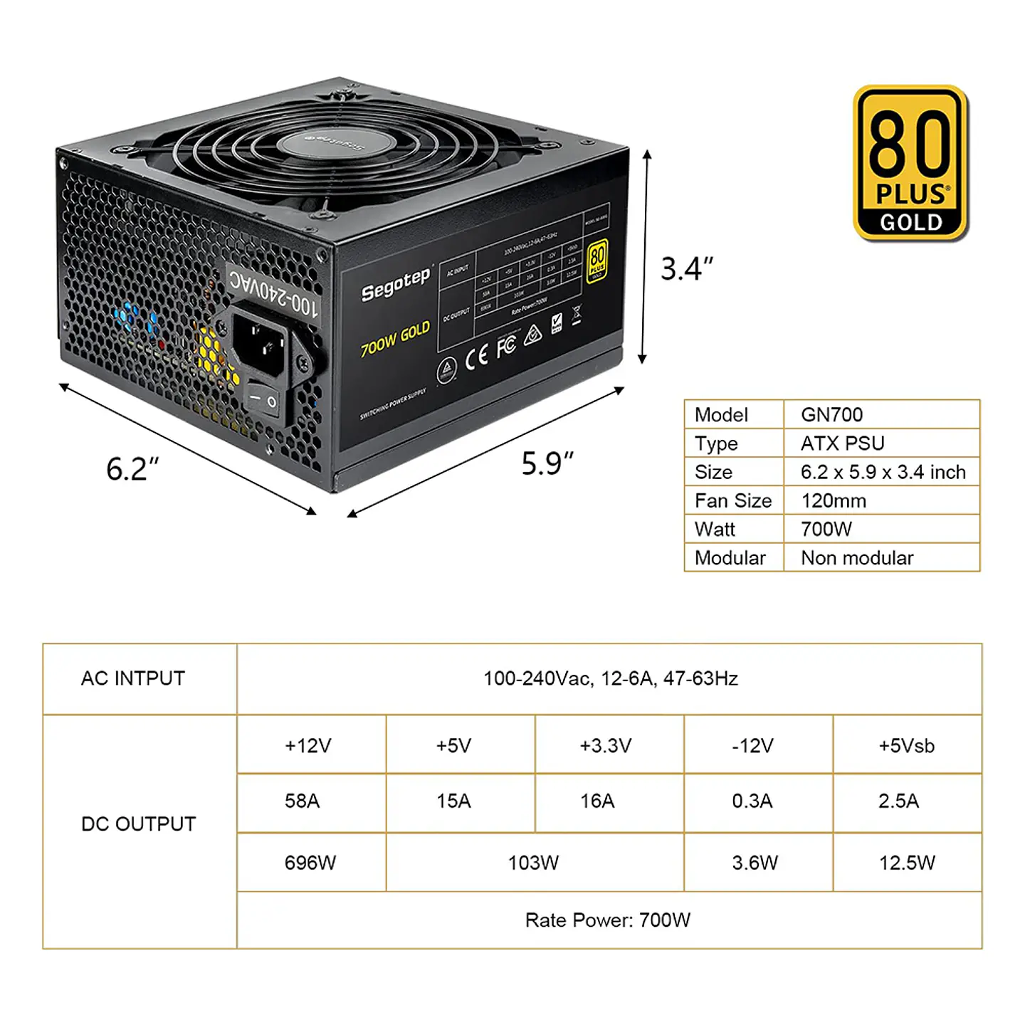 Fuente de Poder Segotep 700W 80+ Plus GOLD 2