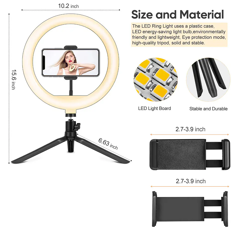Aro De Luz Led 26cms + Trípode Escritorio + Soporte Celular 5