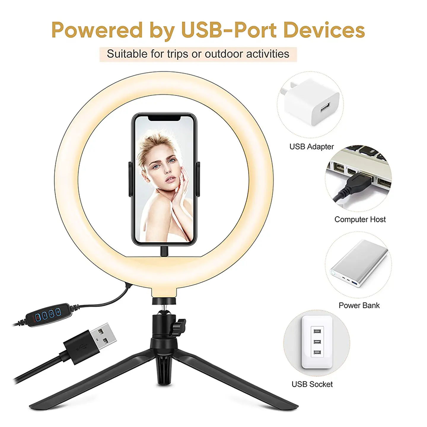 Aro De Luz Led 26cms + Trípode Escritorio + Soporte Celular 6