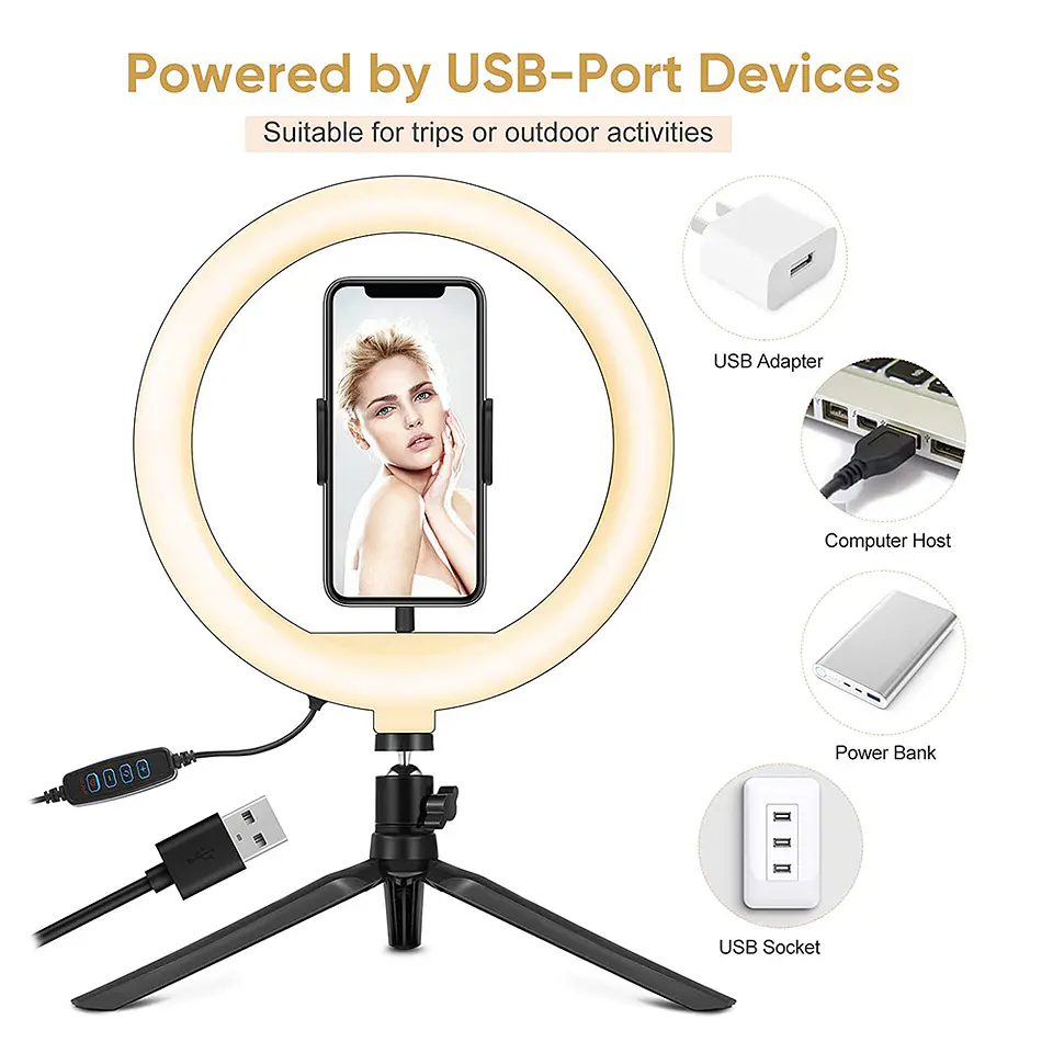 Aro De Luz Led 26cms + Trípode Escritorio + Soporte Celular 6