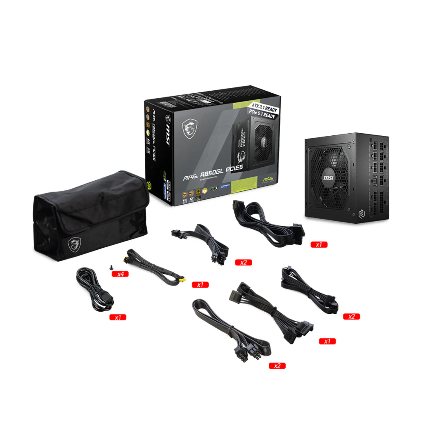 Fuente de Poder MSI MAG A850GL PCIE5 850W, Modular, 80+ Gold 3