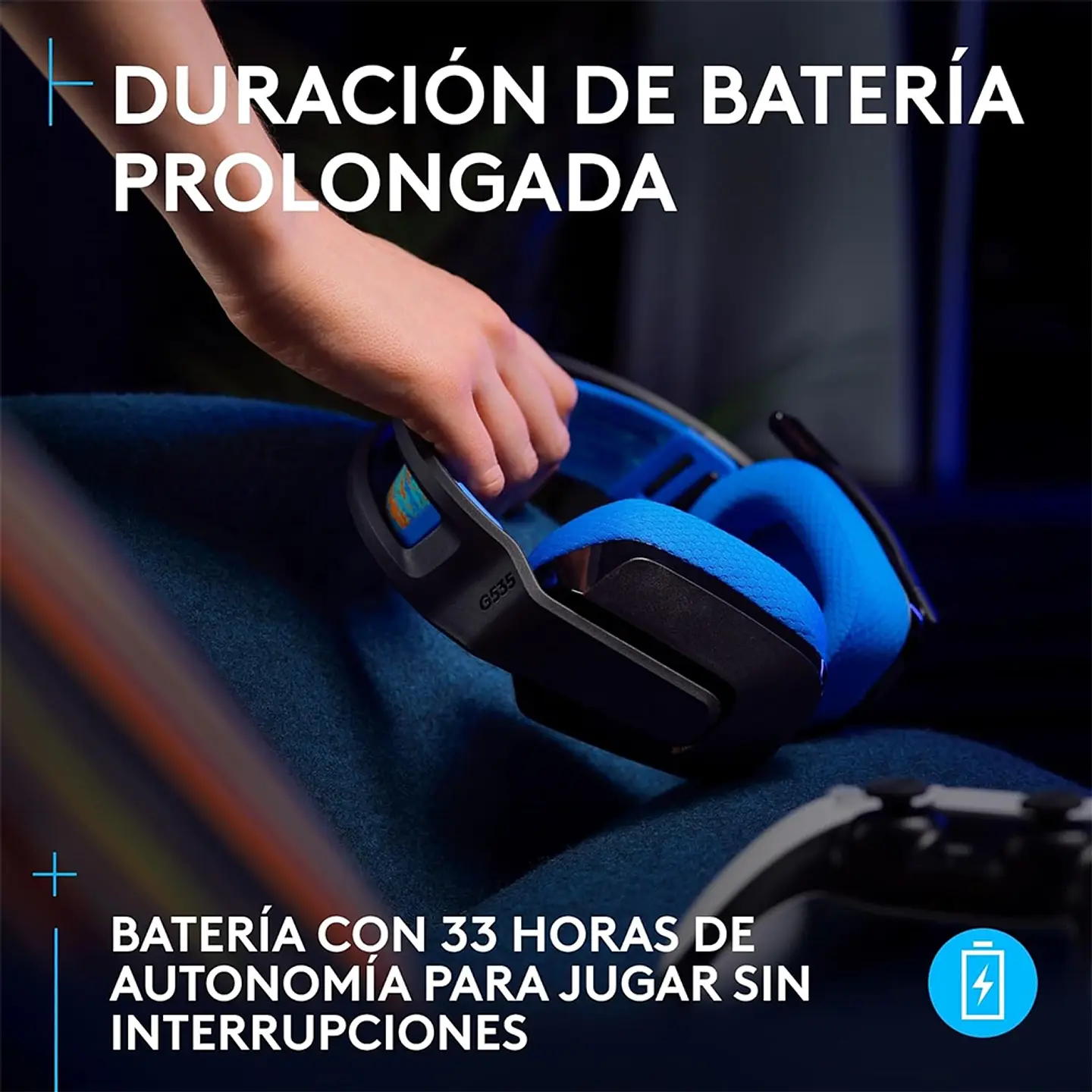 Audífonos Logitech G535 Lightspeed, Dongle USB, Negro/Azul 2