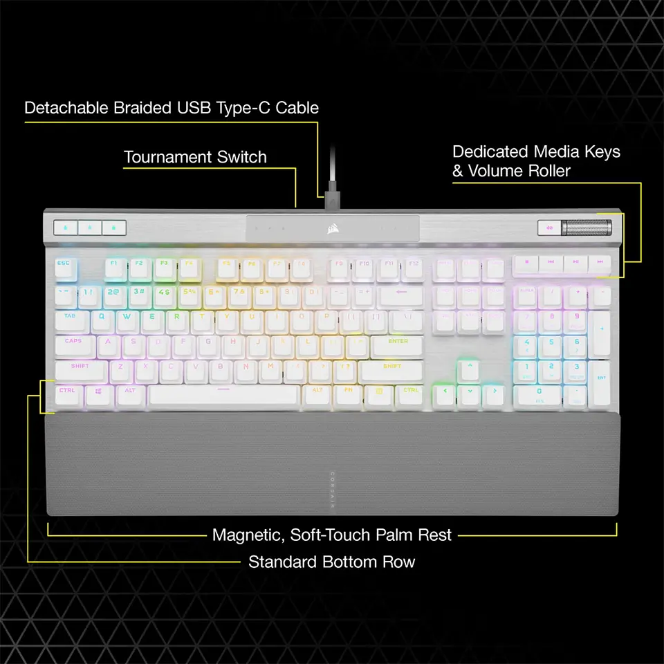 Teclado Corsair K70 PRO RGB White Óptico-Mecánico Switch OPX 2