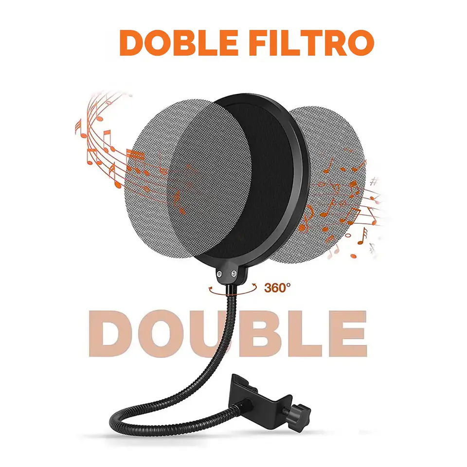 Filtro Anti-pop Metal Flexible Doble Malla Para Micrófonos 2