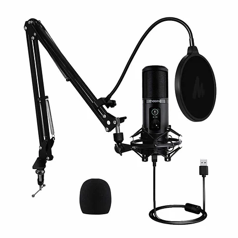Kit Micrófono condensador AU-PM421, entrada USB (Brazo, Anti-pop, anti-shock)