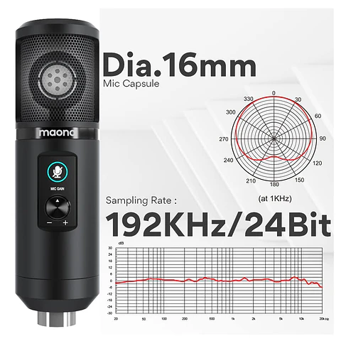 Kit Micrófono condensador AU-PM421, entrada USB (Brazo, Anti-pop, anti-shock)