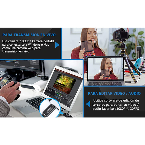 Tarjeta Capturadora Video Hdmi a Usb 2.0 (FHD, Ultra 4K, 3D)