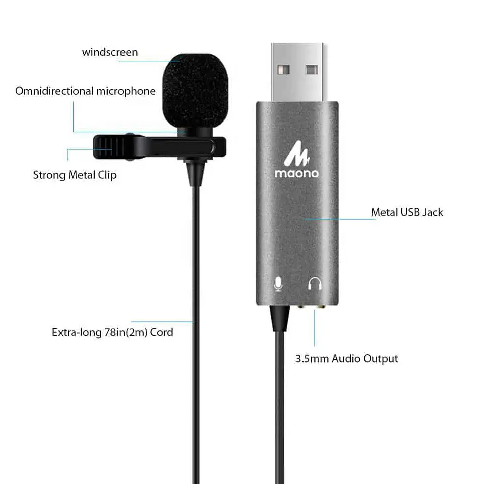 Micrófono de Solapa MAONO AU-UL20 (Tarjeta de Sonido) - USB 3