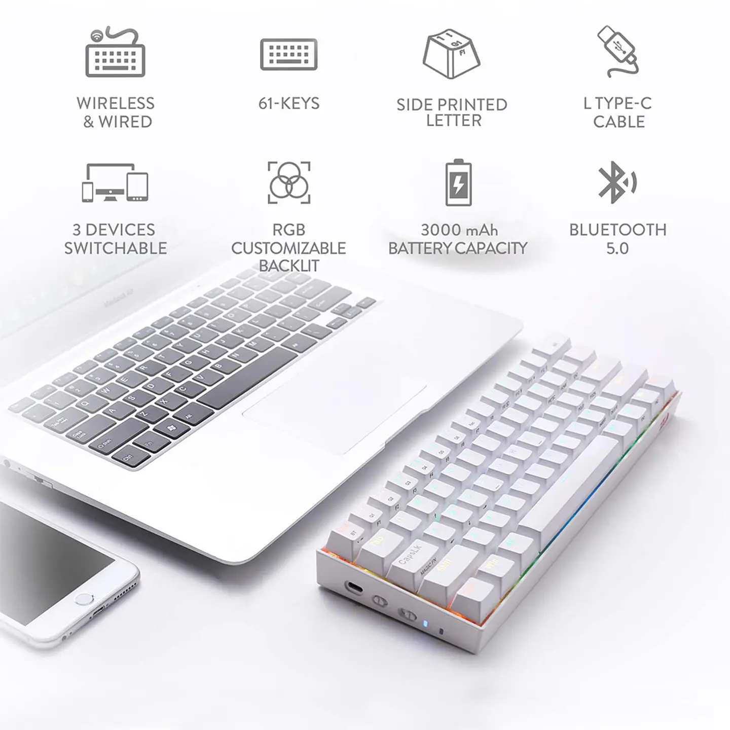 Teclado Gamer Mecánico Redragon Draconic K530W-RGB, Brown Switch 3