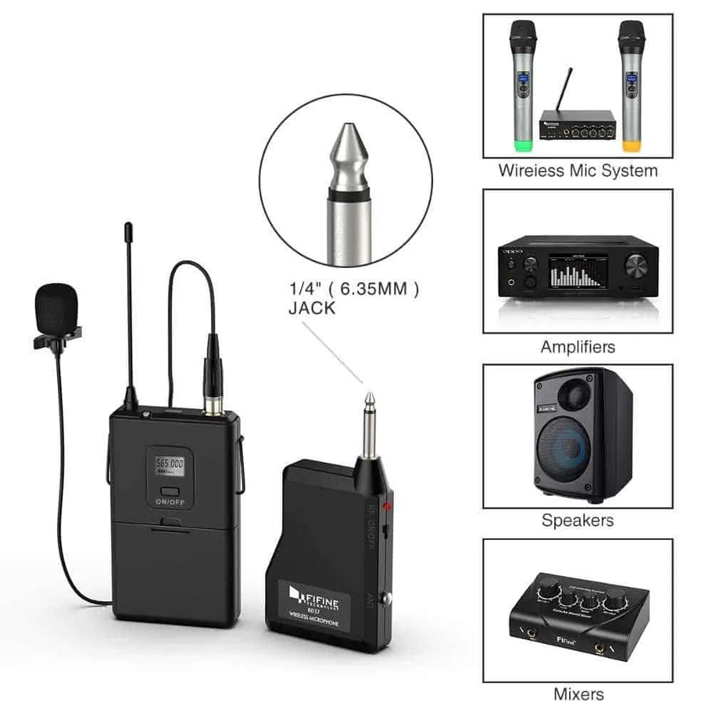 Set profesional: Micrófono inalámbrico fifine K037B, con auriculares y micrófonos de solapa Lavalier 3