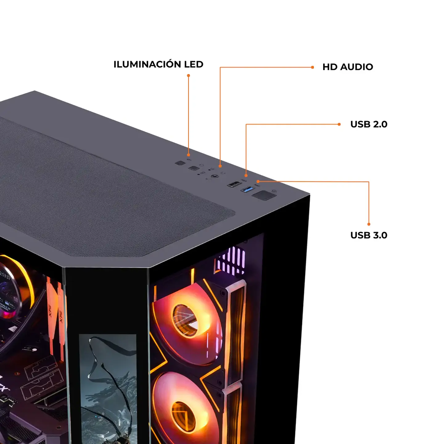 Gabinete Kronos Dreamer Pantalla LED Micro-ATX Vidrio Temp USB 3.0 6