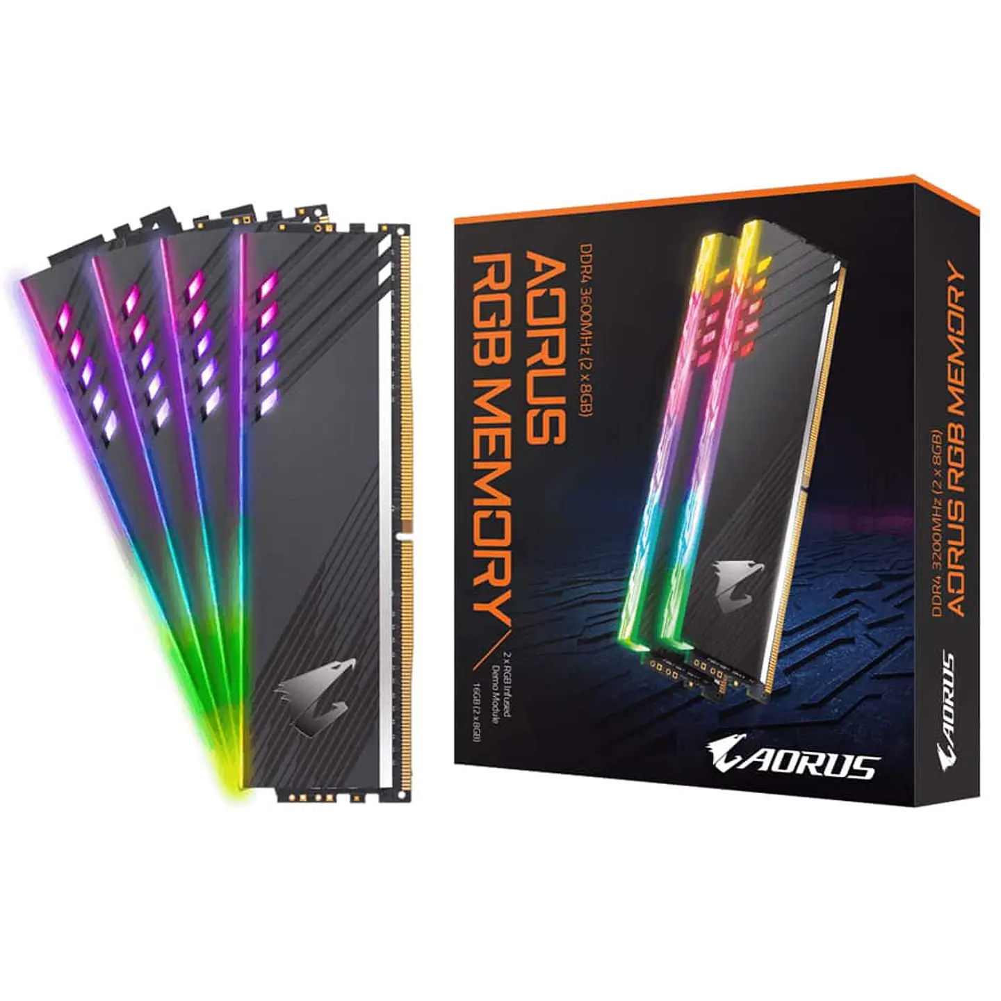 Set Memoria Ram AORUS RGB Memory 16 GB (2x8GB) 3600Mhz DDR4 + 2 RGB Infused Demo Module - Para PC 1