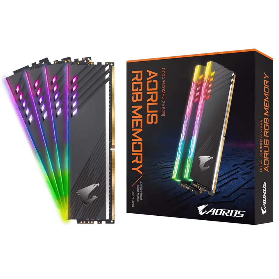 Set Memoria Ram AORUS RGB Memory 16 GB (2x8GB) 3600Mhz DDR4 + 2 RGB Infused Demo Module - Para PC 1