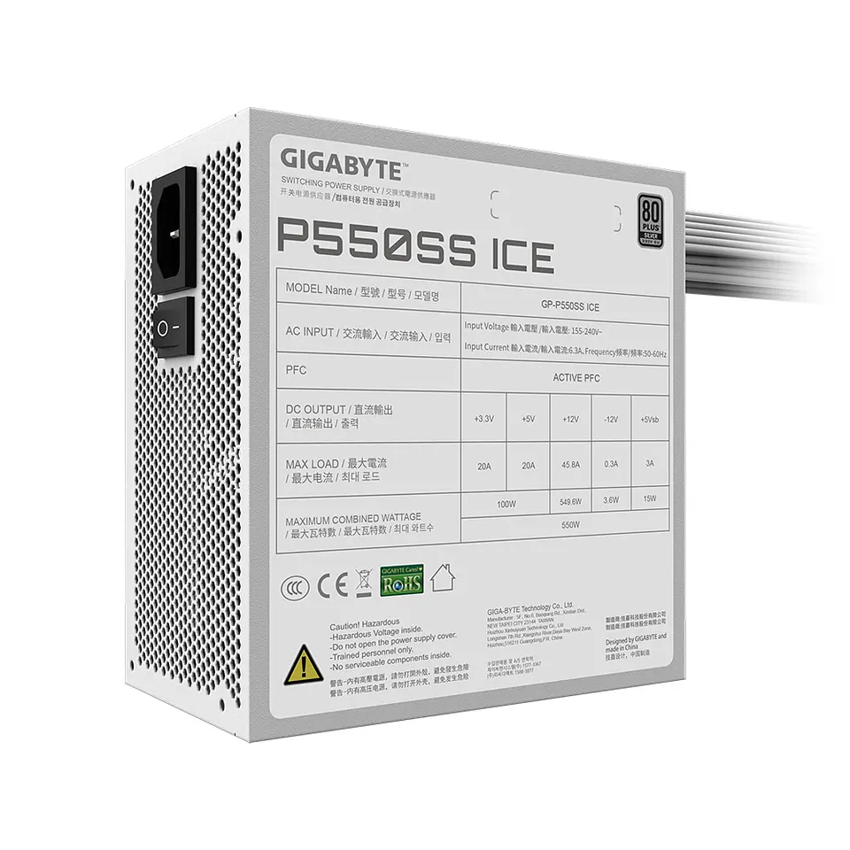 Fuente de Poder Gigabyte 550W GP-P550SS ICE, 80+ Silver 5