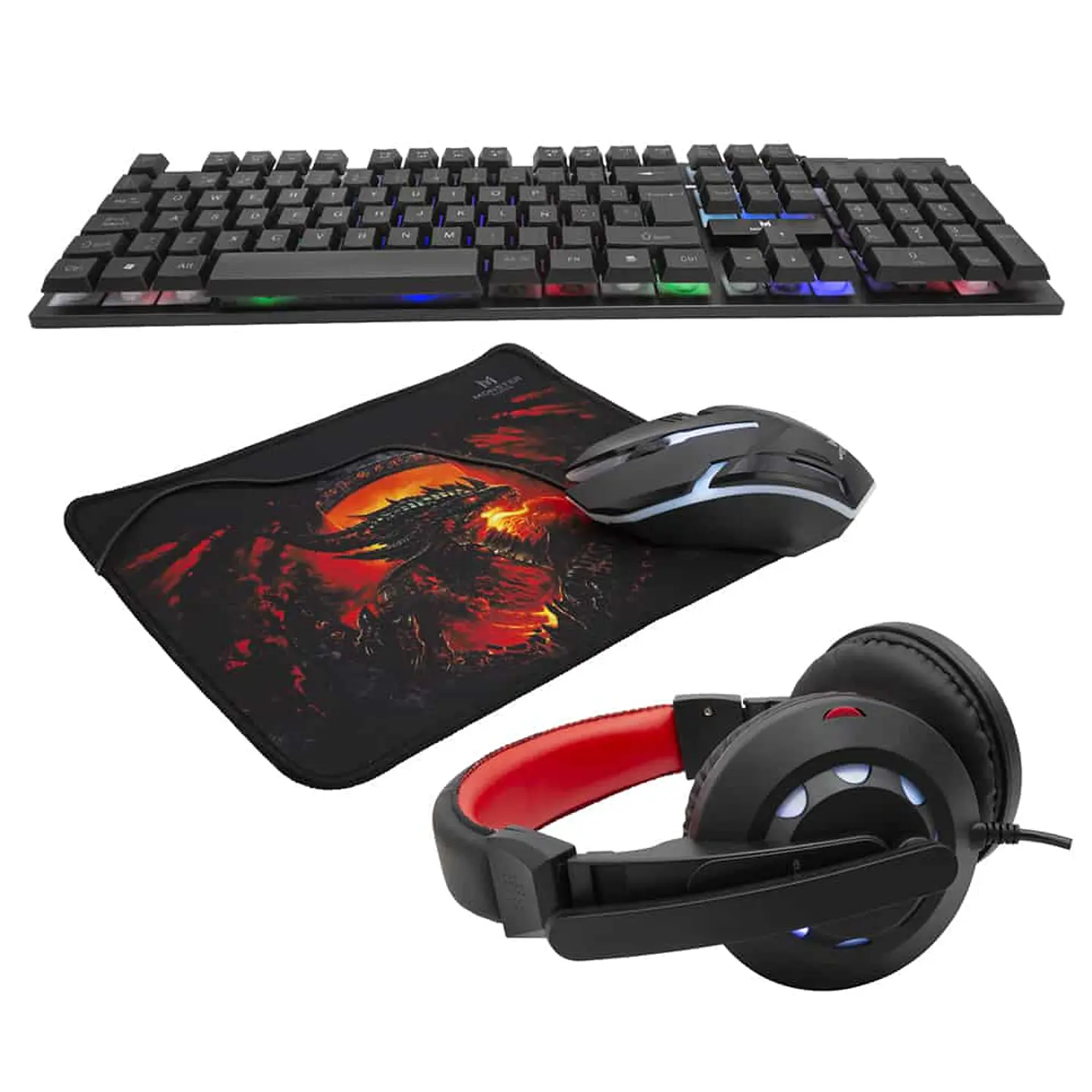 Kit 4 en 1 Monster Games Insertion K4125: Teclado + Audífonos + Mouse + Mousepad 3