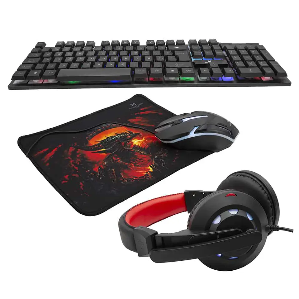 Kit 4 en 1 Monster Games Insertion K4125: Teclado + Audífonos + Mouse + Mousepad 3