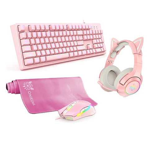 Pack Pink 4 en 1: Audífonos + Teclado + Mouse + Mousepad