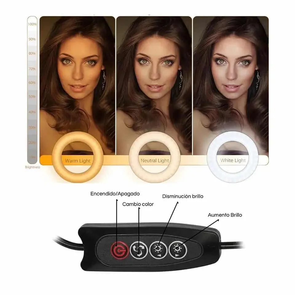 Aro De Luz Led 36cm, estructura de aluminio + Trípode 1.90cm 3