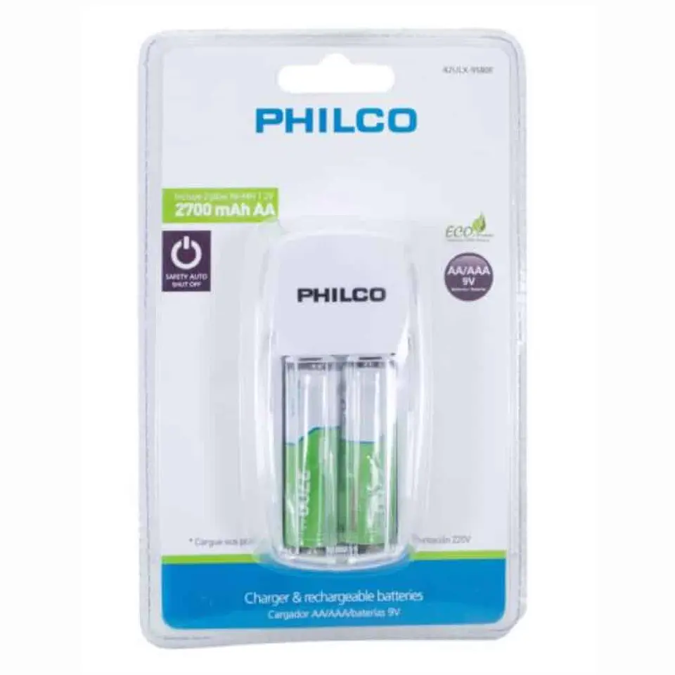 Cargador de Pilas Philco, Tipo AA y AAA, Incl. 2 Pilas AA, 2700mAh 1