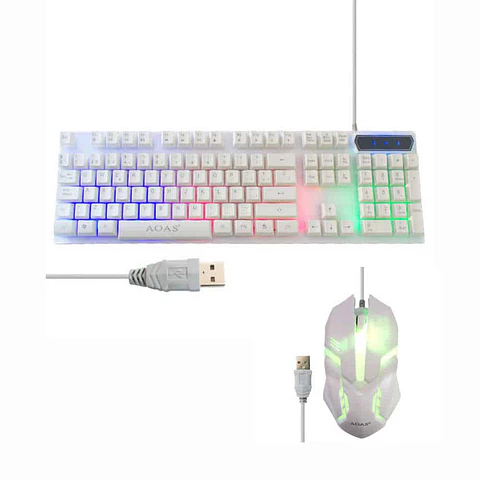 Kit gamer AOAS teclado y mouse, M-400, blanco