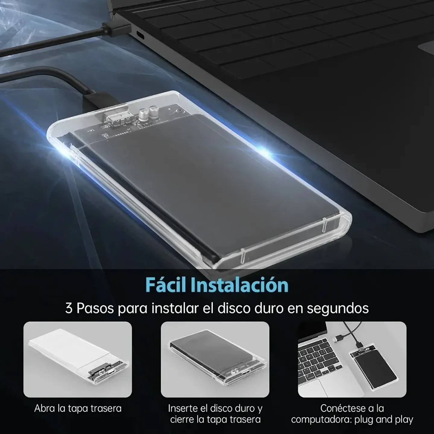 Cofre Case Transparente Disco Duro HHD y SSD Sata 2.5 USB 3.0 7