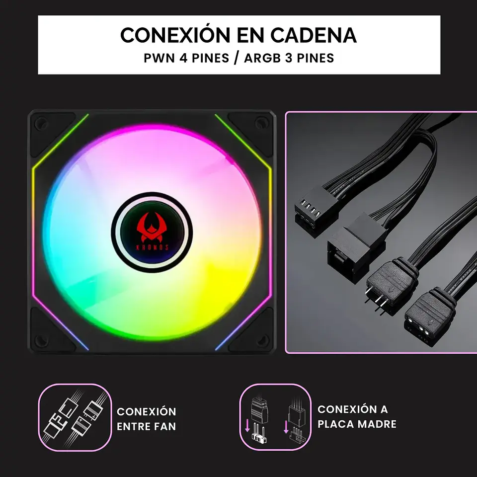 Ventilador Gabinete PC Kronos Eurus, ARGB, 120mm, PWM, Black 5