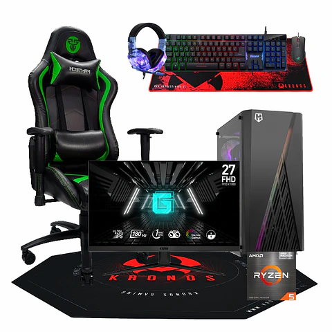 Combo Setup Gamer: PC Gamer Dreamfyre 5, Monitor, Silla gamer, Alfombra, y periféricos gamer