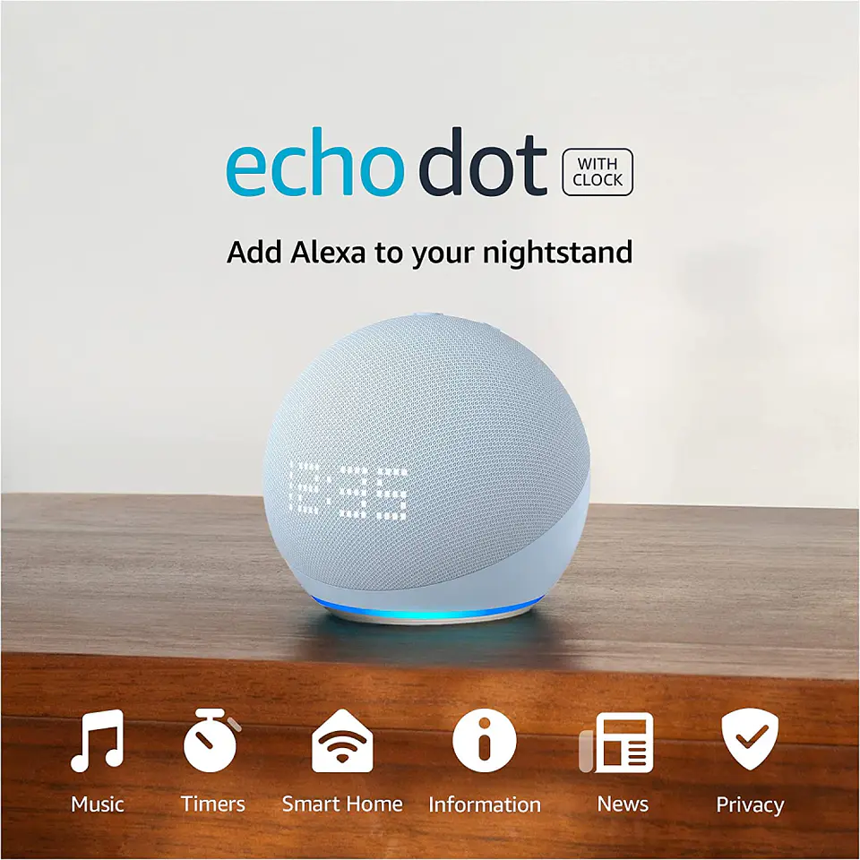 Amazon Echo Dot 5th Gen con reloj y asistente virtual Alexa - Azul 2