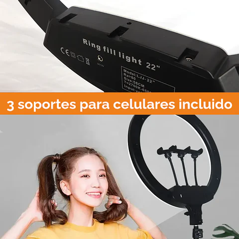 Aro Luz Led Fotografía Profesional 56 cm incluye trípode, control y soporte para celulares