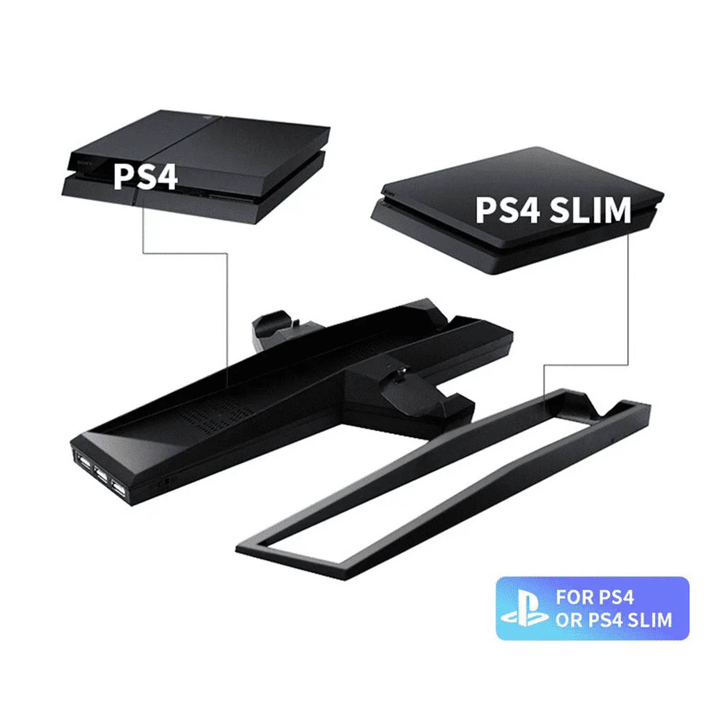 Soporte Base Ps4 y Ps4 Slim para 2 Dualshock Con Ventilador + 3 Puertos USB 3