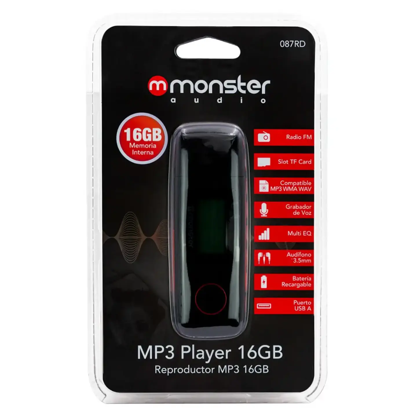 Reproductor Monster Mp3, 16gb, Radio FM, Puerto microSD, Con Grabador De Voz - rojo 5