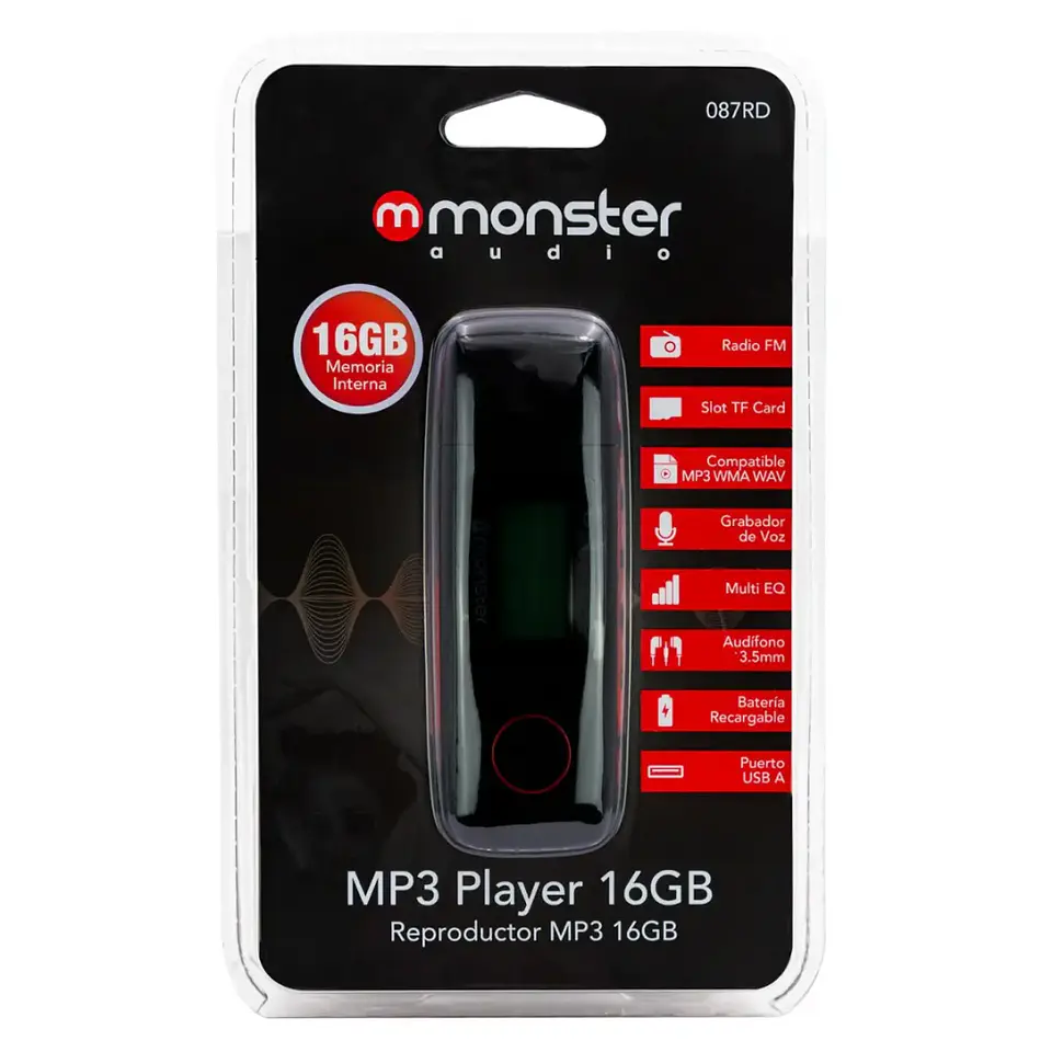Reproductor Monster Mp3, 16gb, Radio FM, Puerto microSD, Con Grabador De Voz - rojo 5