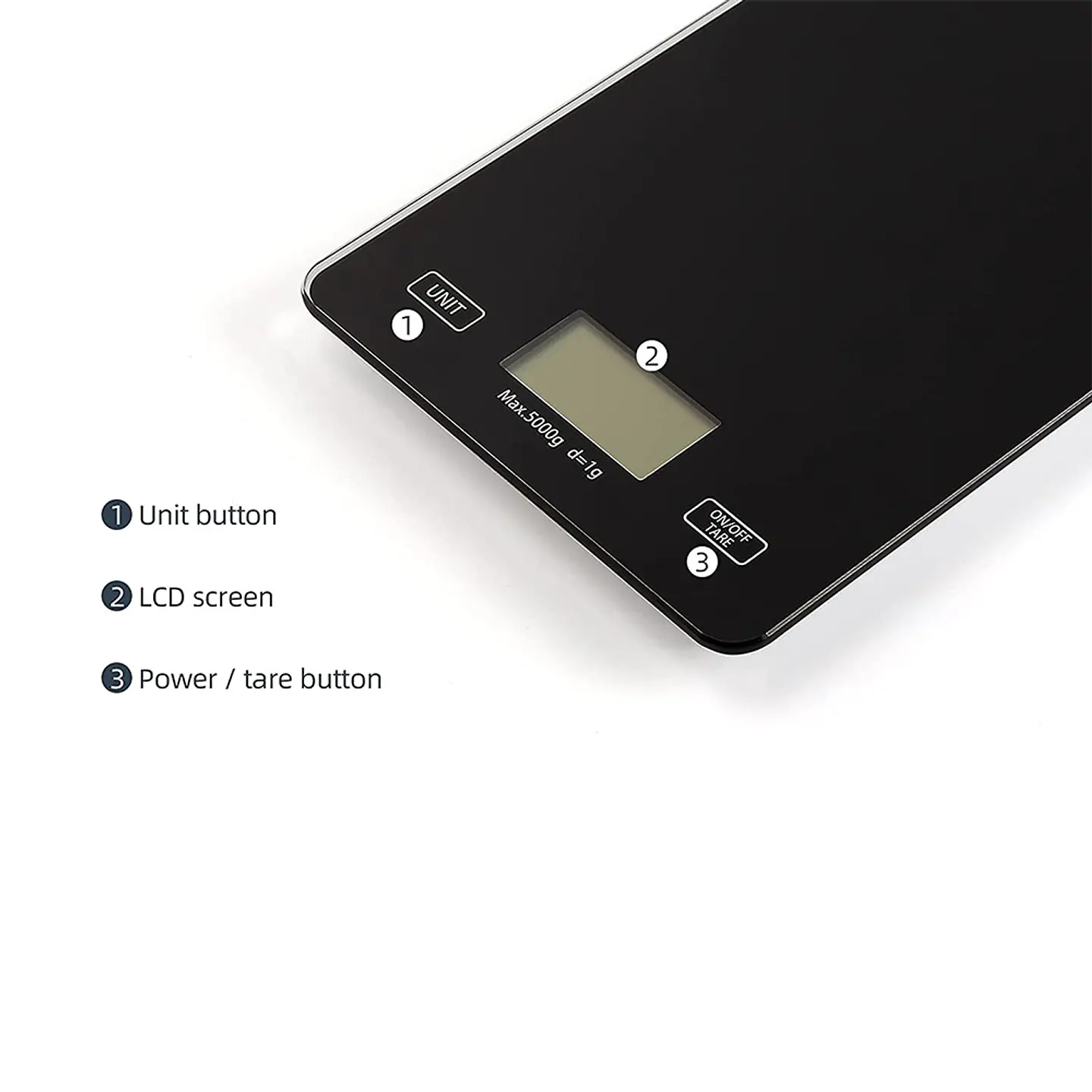 Pesa Gramera Digital 5kg (LCD, Vidrio templado, Botón Táctil) 5