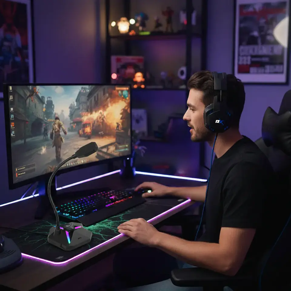 Micrófono Gamer Streaming Kronos Gregal Flexible USB RGB 3