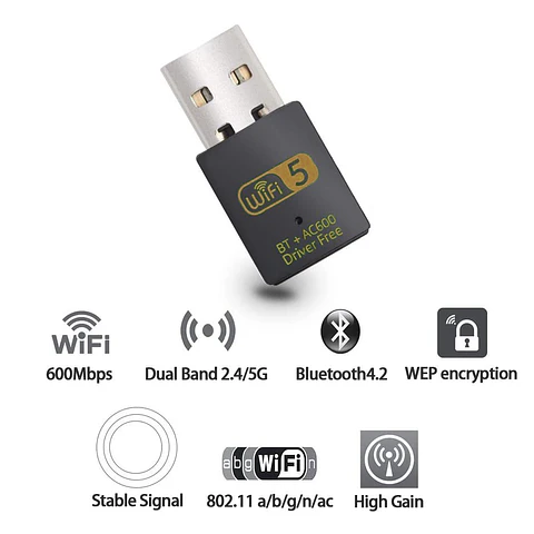 Adaptador 2 En 1 Wifi  Band 2.4G/ 5G 600 Ghz + Bluetooth 4.2