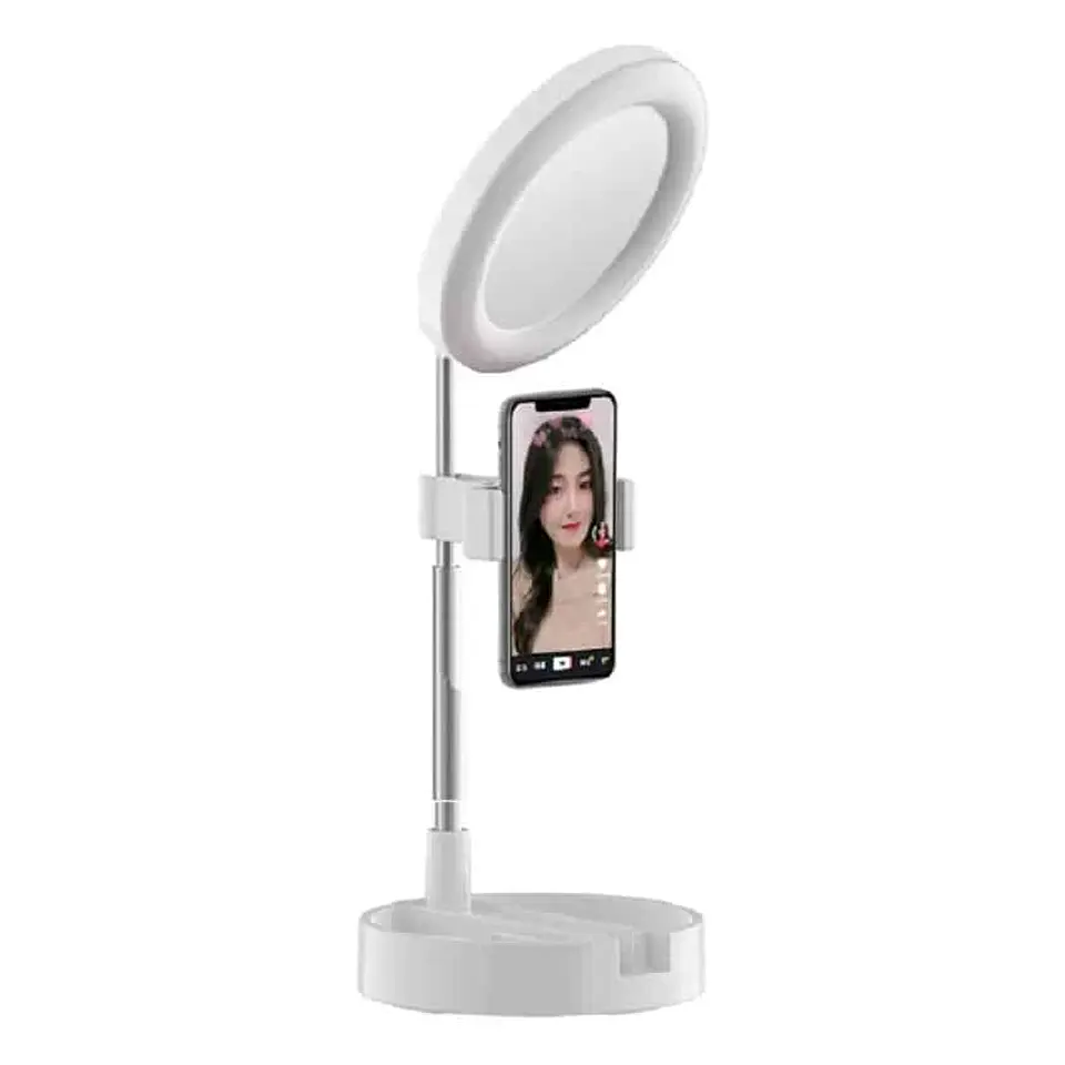 Aro de luz led 16cm con espejo make up y soporte de celular - blanco 1