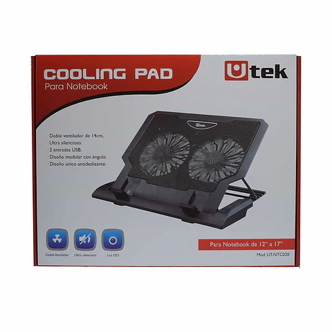 Cooler para Notebook 12 -17″, doble ventilador de 14cm, 4 Niveles, UT-NTC020