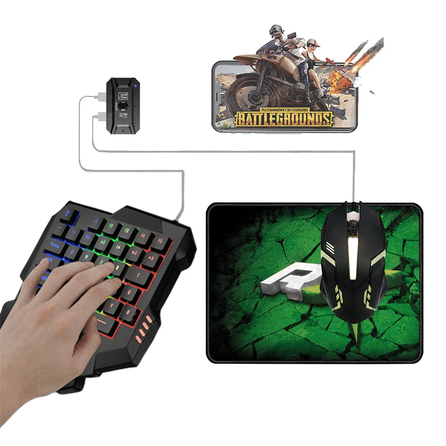Pack Gamer para Celular/Tablet - 4 en 1 (Teclado + Mouse + Mousepad + Convertidor) 1